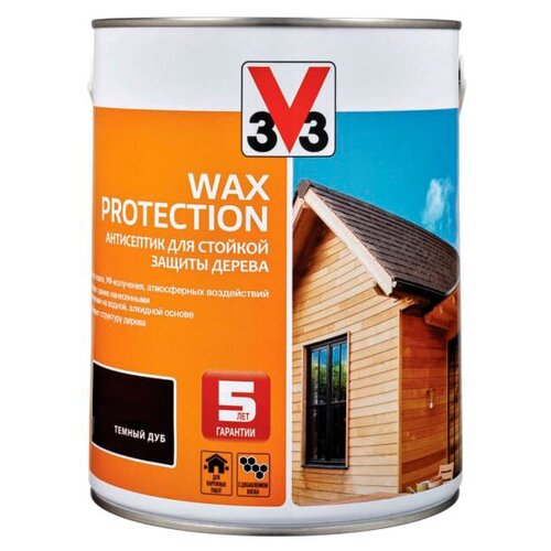 V33 антисептик для стойкой защиты дерева Wax Protection, 9 л, темный дуб