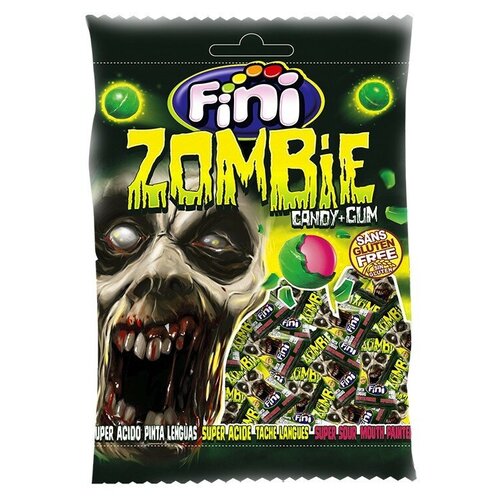 фото Карамель fini zombie candy + gum со вкусом клубники и жевательной резинкой, 80 г 1 шт.