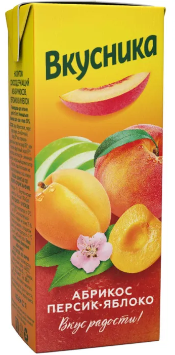 Напиток сокосодержащий "Вкусника" из абрикосов, персиков и яблок 0,2л
