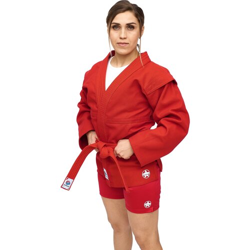 Куртка для самбо Крепыш Я с поясом, сертификат ВФС, размер 46, красный