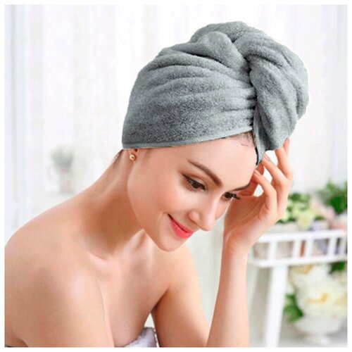 Махровое полотенце-тюрбан(чалма) для сушки волос, 25*70 с петелькой, цвет: цикламен