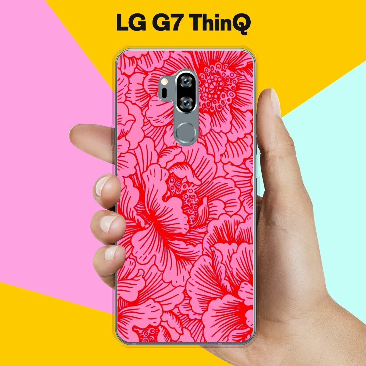 Силиконовый чехол на LG G7 ThinQ Цветы красные / для ЛДжи Джи 7 СинКу