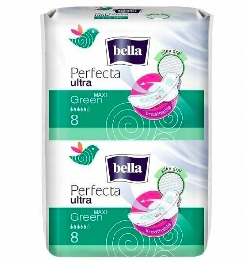 BELLA Прокладки супертонкие PERFECTA ULTRA MAXI GREEN NEW, 8шт/уп, 2шт