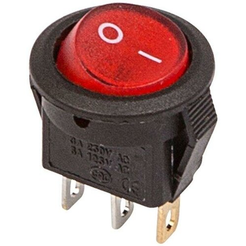 Выключатель клавишный круглый 250В 3А (3с) ON-OFF красн. с подсветкой Micro (RWB-106 SC-214) (инд. упак.) | код.36-2530-1 | Rexant (3шт. в упак.)