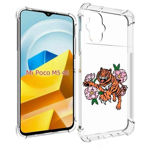Чехол MyPads тигры-цветочные для Xiaomi Poco M5 задняя-панель-накладка-бампер