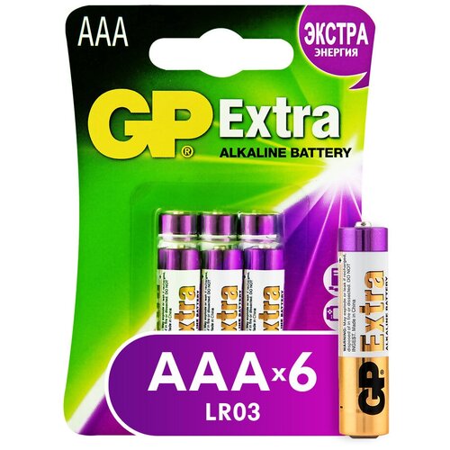 Батарейка GP Extra Alkaline AАA, в упаковке: 6 шт. батарея gp 24ax 2cr6