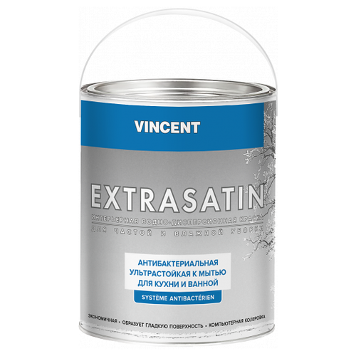 Краска акриловая VINCENT Extrasatin влагостойкая моющаяся полуглянцевая белый 0.8 л