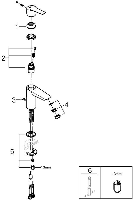 Смеситель для раковины GROHE Start QuickFix с цепочкой, S-Size, хром (32277002) - фотография № 5
