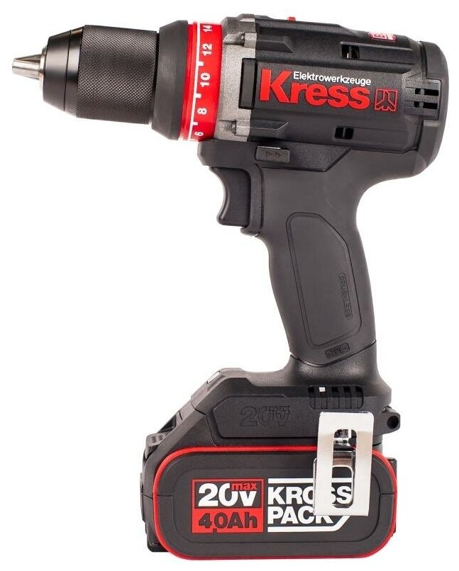 Дрель шуруповерт аккумуляторная бесщеточная KRESS KU124 20В 4А/чх2 кейс