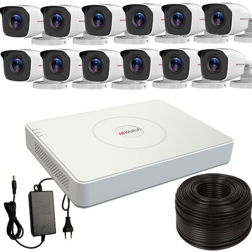 Комплект видеонаблюдения Hiwatch для улицы на 12 камер Full HD / Уличный комплект видеонаблюдения Hiwatch на 12 камер для дома/дачи/склада 2MP