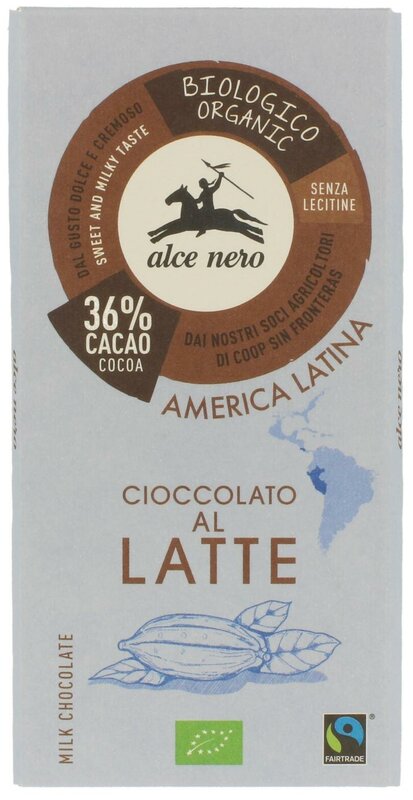 Alce Nero Молочный Шоколад плиточный, картонная упаковка 100 г