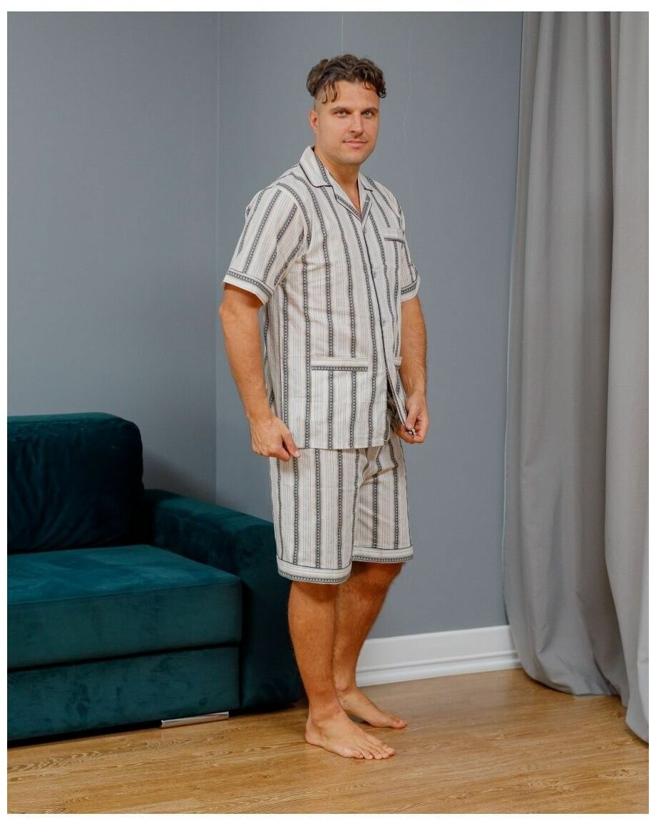Пижама мужская с шортами и рубашкой на пуговицах хлопок_размер50 - фотография № 8