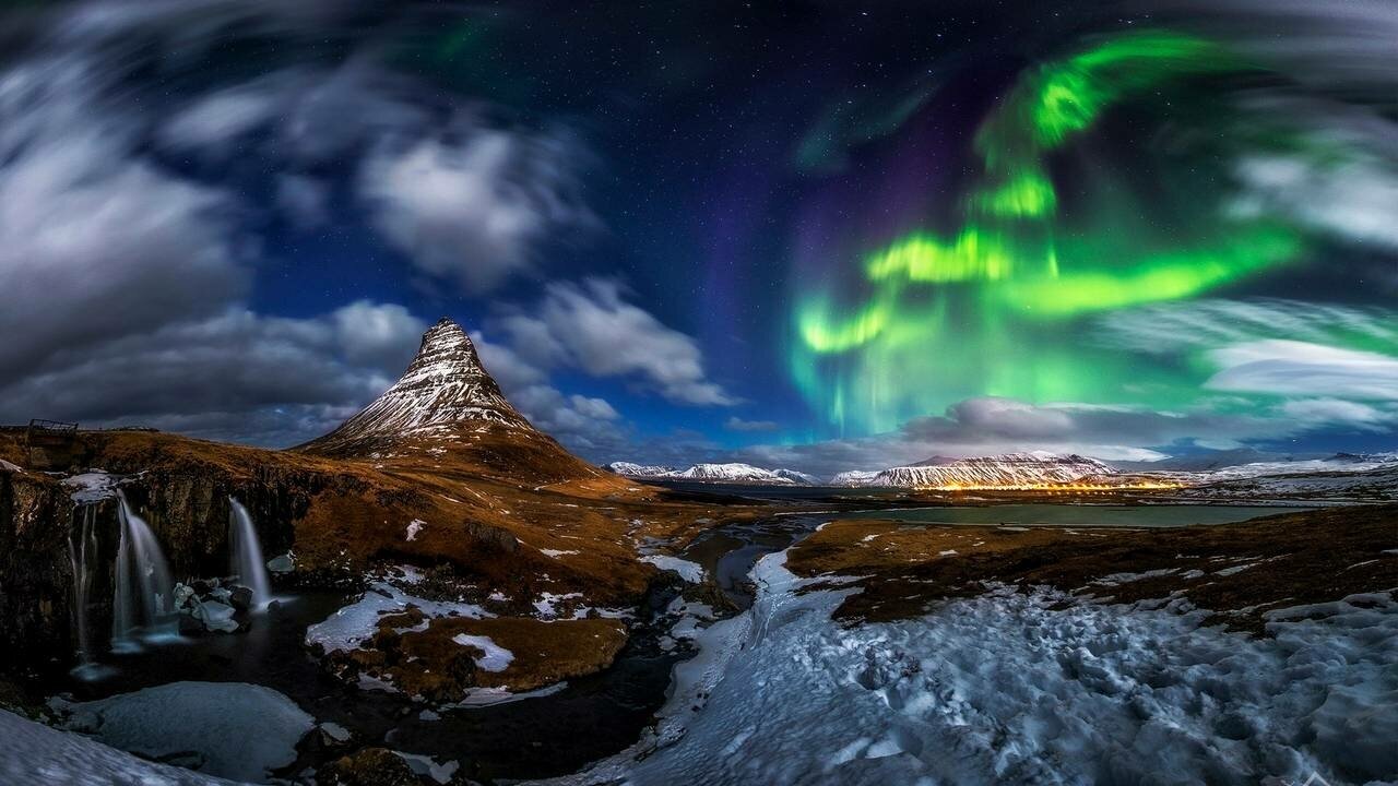 Картина на холсте 60x110 Альянс Лес "Kirkjufell Исландия водопад" на подрамнике / интерьер/ декор