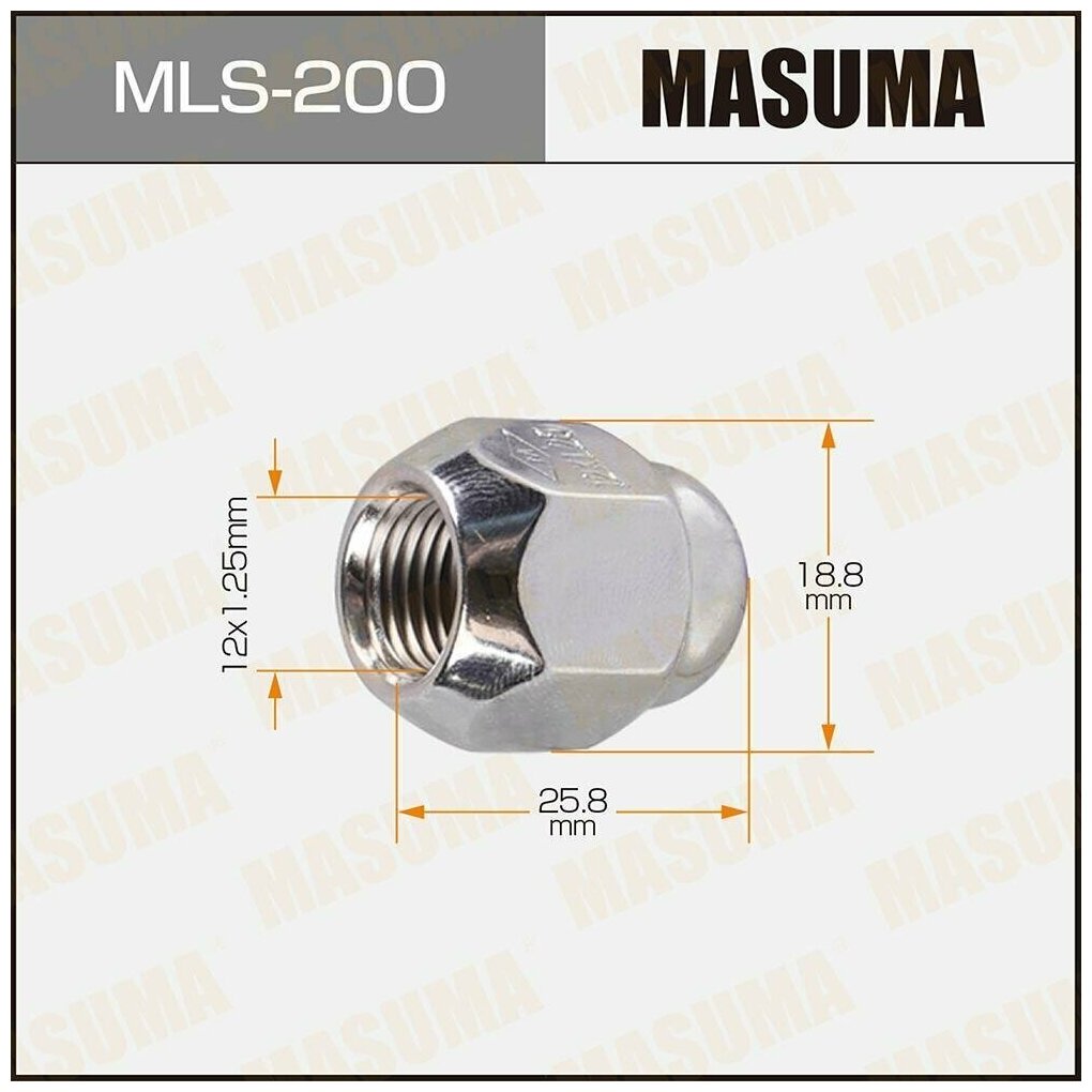 MLS-200 Гайка колесная Masuma M 12x1.25(R) под ключ 19 20 шт.