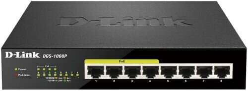 Коммутатор PoE D-link DGS-1008P 8x1000Base-T (4xPoE 802.3af/at, PoE-бюджет 80 Вт)