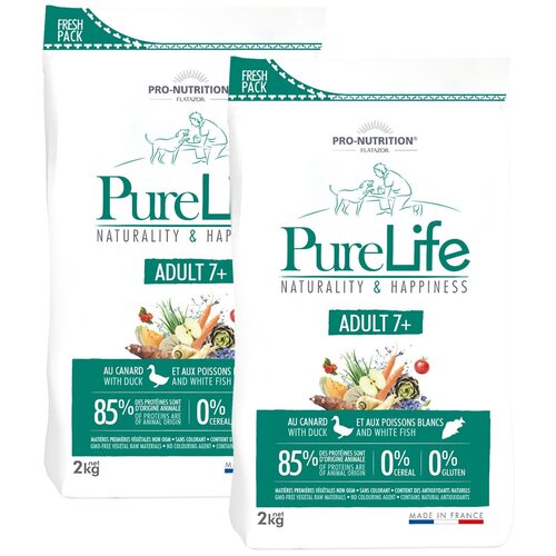 FLATAZOR PURE LIFE ADULT 7+ беззерновой для пожилых собак всех пород с уткой и белой рыбой (2 + 2 кг)