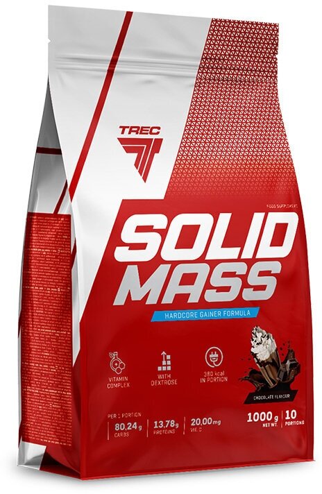 Гейнер для набора массы, 1 кг, Trec Nutrition Solid Mass, вкус: шоколад