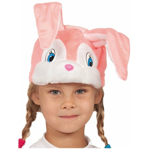 фото Головной убор карнавальный "шапка детская "зайка розовая" размер 52-54 см. карнавалофф