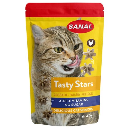 Лакомство для кошек  SANAL Tasty Stars Poultry звездочки с курицей и витаминами A, D, E, 40 г