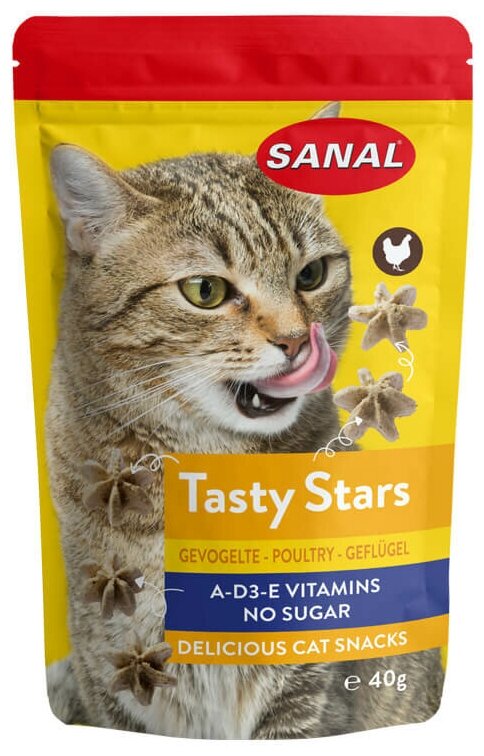 Лакомство для кошек SANAL Tasty Stars Poultry звездочки с курицей и витаминами A, D, E, 40 г