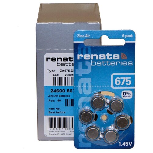 Батарейка Renata ZA675, в упаковке: 60 шт.