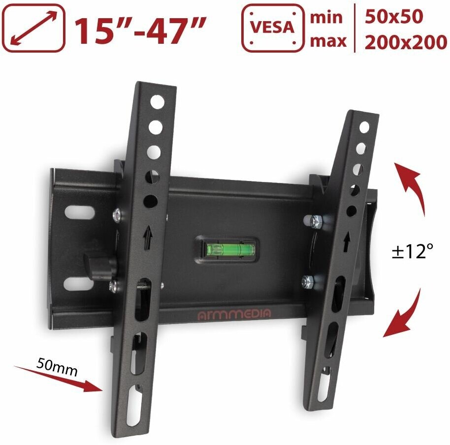 Кронштейн для ТВ ARM MEDIA PLASMA-6 black (max VESA 200x200 мм, настенный, наклонный, max 35 кг) (10215)