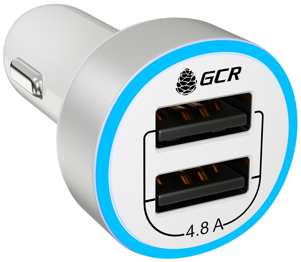 Автомобильное зарядное устройство GCR GCR-51984 на 2 USB порта 4.8A, белое Greenconnect - фото №2