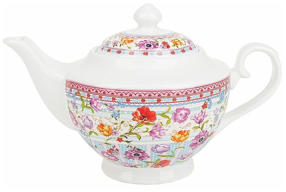 Nouvelle Home Заварочный чайник Разноцветные тюльпаны, 1.1 л, 1.1 л, белый - фотография № 1