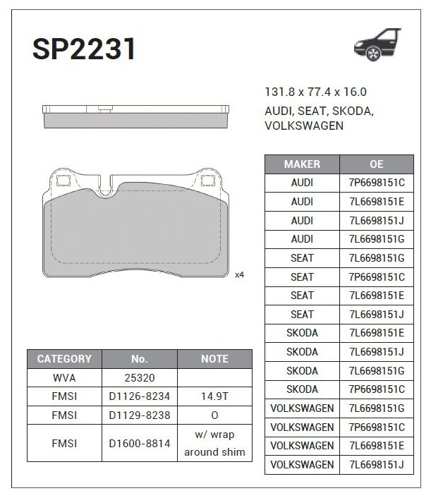 Sangsin колодки тормозные передние sp2231