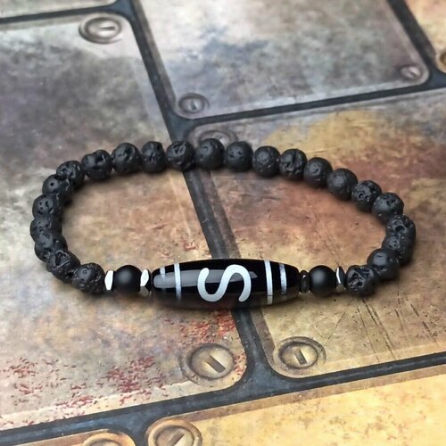 фото Браслет агат лава шунгит дзи денежный крючок 6-8 мм 18,5 см нет бренда