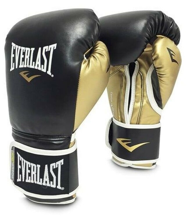 Перчатки тренировочные Everlast Powerlock PU 16 oz черный/золотой