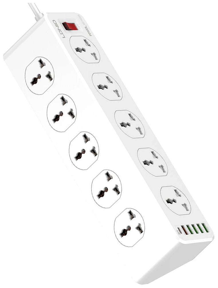 Сетевой фильтр LDNIO SC10610, 10 розеток, 2500W, 4 USB, 1 PD, 1 QC3.0, 2м (white)