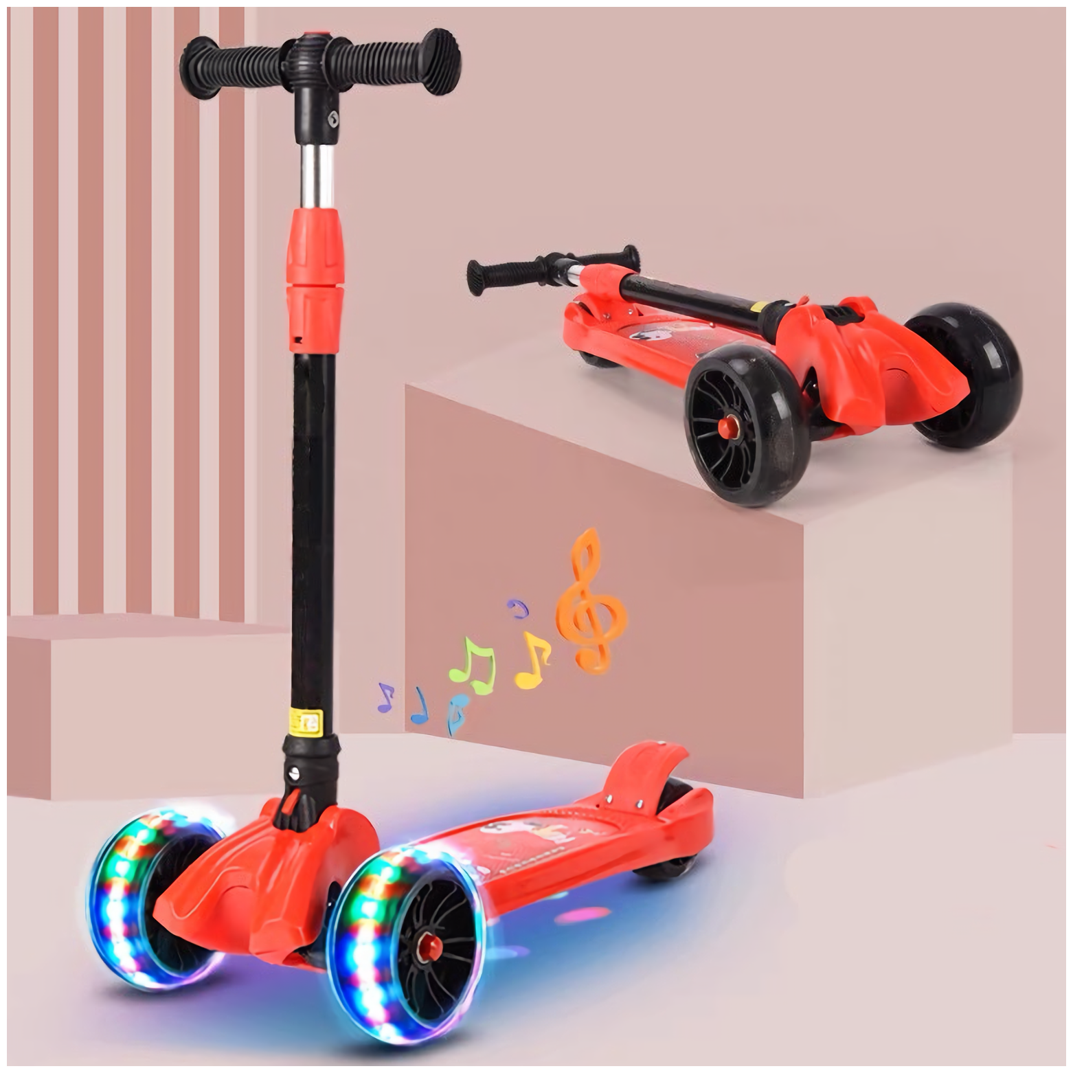 Складной трёхколёсный самокат Scooter Maxi Print Lights 108 Красный