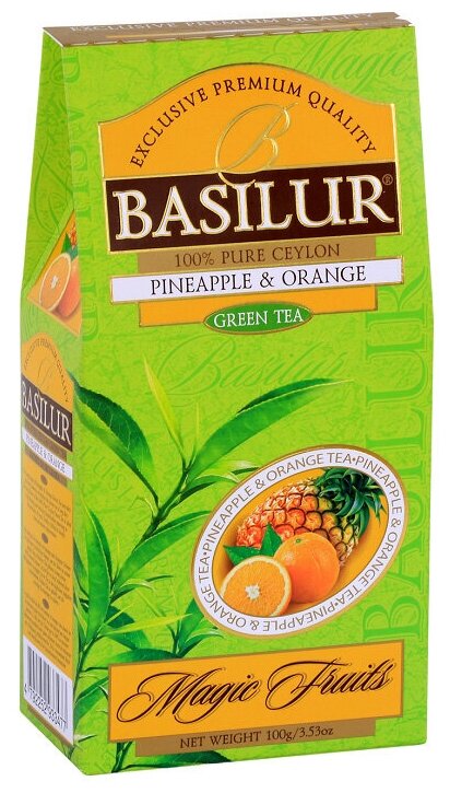 Чай зелёный Basilur Волшебные фрукты Ананас и Апельсин 100 г - фотография № 1