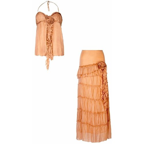 фото Костюм ermanno scervino, топ и платье, праздничный стиль, размер 48, бежевый