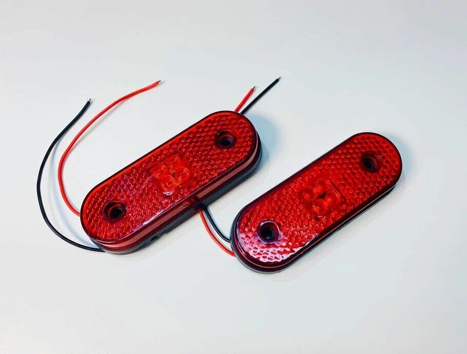 Светодиодные LED боковые габариты "Овал" 4LED, с Г-образным кронштейном, красный, 12-24в, комплект 2шт