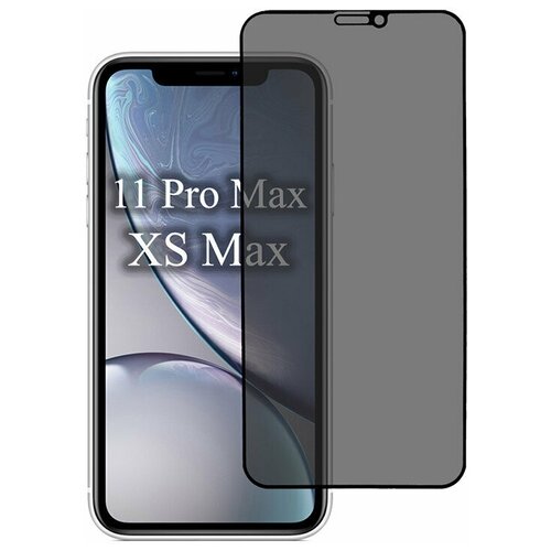 Защитное стекло для iPhone 11 Pro Max/XS Max антишпион 5D полная проклейка черное с салфеткой
