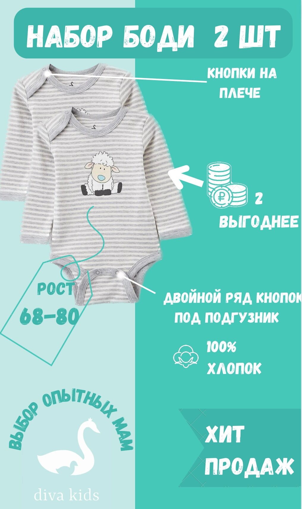 Боди Diva Kids, комплект из 2 шт.