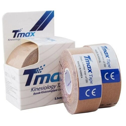 фото Тейп спортивный tmax extra sticky tape 2,5cm*5m (96% хлопок, 4% спандекс), бежевый