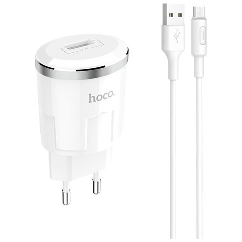 Сетевое зарядное устройство HOCO C37A Thunder Power 1xUSB, 2.4A + кабель MicroUSB, 1м (белый)