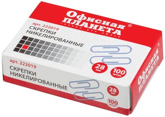 Офисная планета Скрепки 222019 28 мм, 100 шт (100 шт.) серебристый