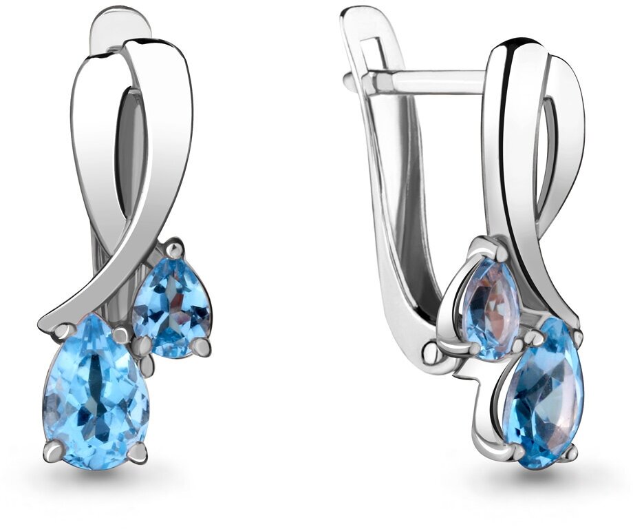 Серьги AQUAMARINE, серебро, 925 проба, топаз