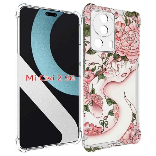 Чехол MyPads змея-в-розовых-цветах женский для Xiaomi Civi 2 задняя-панель-накладка-бампер