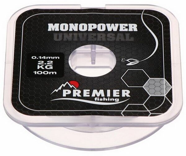 Леска Preмier fishing MONOPOWER Universal, диаметр 0.14 мм, тест 2.2 кг, 100 м, прозрачная