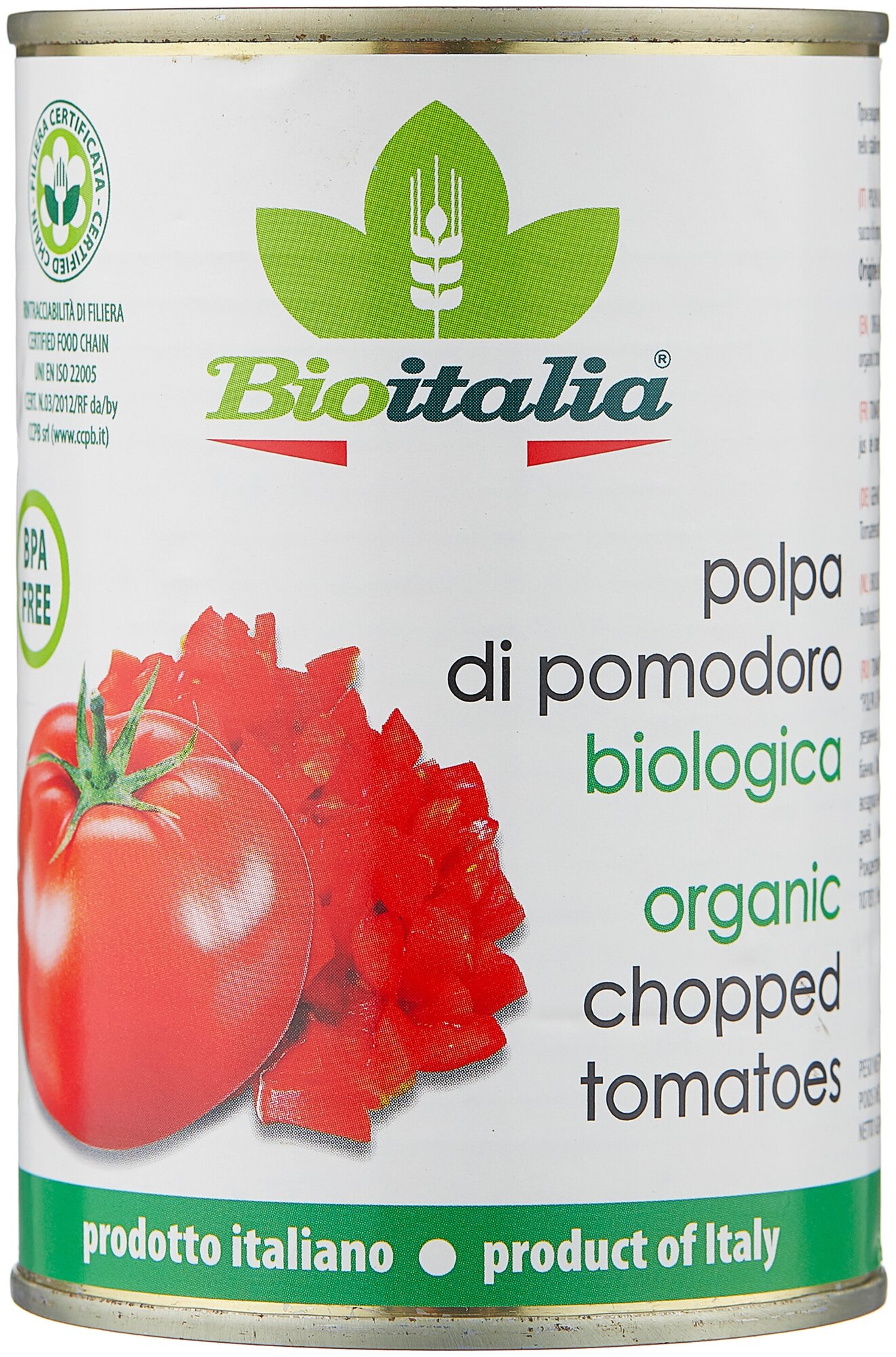 Томаты очищенные резаные в томатном соке Bioitalia, 400 г