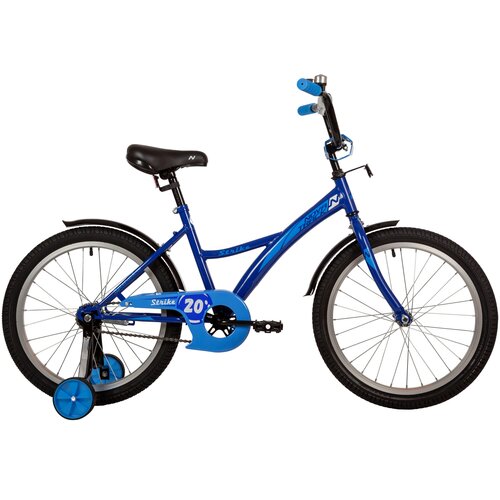 Велосипед NOVATRACK 20 STRIKE синий, тормоз нож, крылья корот, защита А-тип, без доп колес