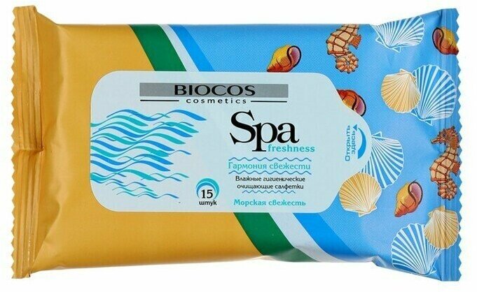 BioCos Влажные салфетки SPA Freshness/морская свежесть 15шт - фотография № 5