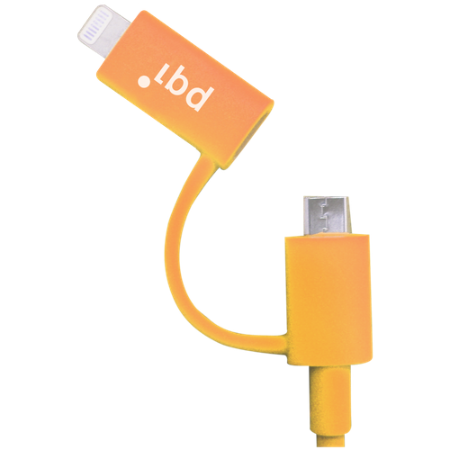 PQI Переходник microUSB Lightning 0.9м PQI PQI-iCABLE-DuPlug90-OR круглый оранжевый