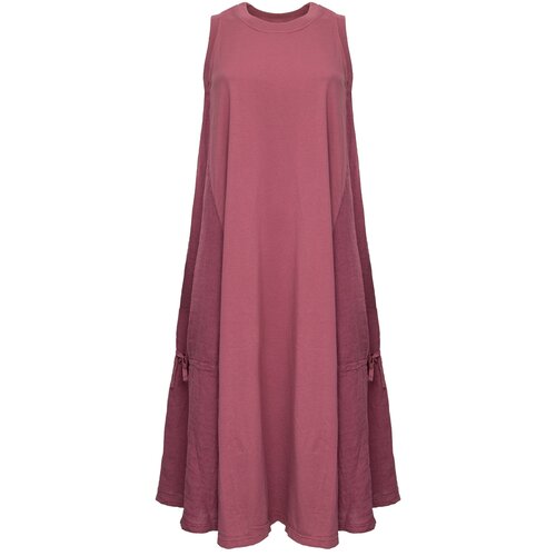 фото Платье deha, лен, повседневное, трапециевидный силуэт, макси, размер s, бордовый