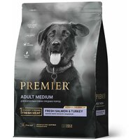 Сухой корм для взрослых собак Premier при чувствительном пищеварении, филе лосося с индейкой 1 уп. х 1 шт. х 3 кг (для средних пород)